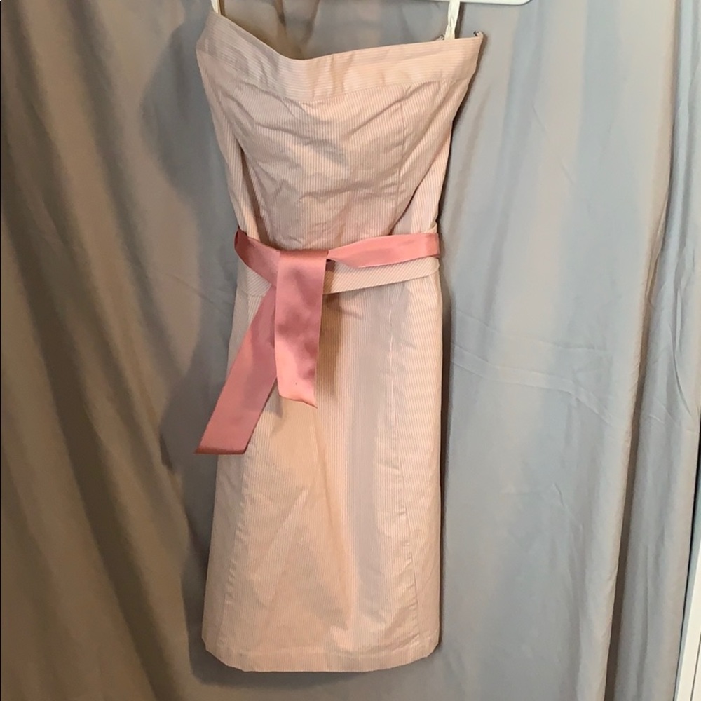 Pink striped strapless knee length dress size 6